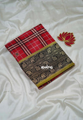 Tomato Red - Swara – Grandeur Pure Viscose Silk with Burberry Checks Body and 3D Elephant & Mayil Buttas