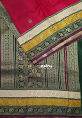 Raspberry Pink - Swara – Grandeur Pure Viscose Silk Saree Tri-color 3D Elephant & Mayil Butta with Contrast Pallu and Blouse - Best for Wedding Function | Diwali Festive