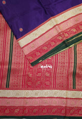 Violet Purple - Swara – Grandeur Pure Viscose Silk Saree Tri-color 3D Elephant & Mayil Butta with Contrast Pallu and Blouse - Best for Wedding Function | Diwali Festive