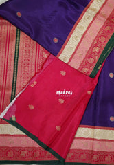 Violet Purple - Swara – Grandeur Pure Viscose Silk Saree Tri-color 3D Elephant & Mayil Butta with Contrast Pallu and Blouse - Best for Wedding Function | Diwali Festive