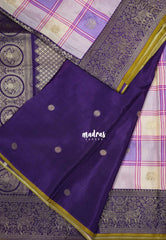 Lavender Purple - Swara – Grandeur Pure Viscose Silk Saree Madras Checks & Gandaberunda Buttas with Yaanai Border Contrast Pallu and Blouse - Best for Diwali Festive | Wedding Functions