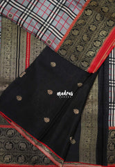 Silver Grey - Swara – Grandeur Pure Viscose Silk with Burberry Checks Body and 3D Elephant & Mayil Buttas