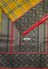 Mustard Yellow - Swara – Grandeur Pure Viscose Silk with Burberry Checks Body and 3D Elephant & Mayil Buttas
