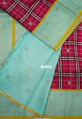 Crimson Pink - Swara – Grandeur Pure Viscose Silk with Burberry Checks Body and 3D Elephant & Mayil Buttas