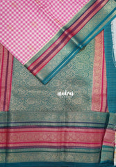 Lotus Pink - Durga - Banarasi Premium Viscose Silk Saree Podi Kattam, Zari Checks Weaving with Buttas and Traditional Tri-Line Border - Best for Diwali Festive | Wedding Functions