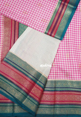 Lotus Pink - Durga - Banarasi Premium Viscose Silk Saree Podi Kattam, Zari Checks Weaving with Buttas and Traditional Tri-Line Border - Best for Diwali Festive | Wedding Functions