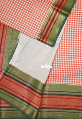 Rust Peach - Durga - Banarasi Premium Viscose Silk Saree Podi Kattam, Zari Checks Weaving with Buttas and Traditional Tri-Line Border - Best for Diwali Festive | Wedding Functions