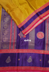 Golden Mustard - Swara – Grandeur Pure Viscose Silk Saree with Bird & Butta Border Contrast Pallu and Blouse - Best for Diwali Festive | Wedding Functions