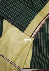 Midnight Green - Swara – Grandeur Pure Viscose Silk Saree Zari Stripes Weaving Mayil Scallop Border with Contrast Pallu and Blouse - Best for Diwali Festive | Wedding Functions