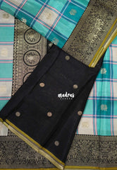 Aqua Teal - Swara – Grandeur Pure Viscose Silk Saree Madras Checks & Gandaberunda Buttas with Yaanai Border Contrast Pallu and Blouse - Best for Diwali Festive | Wedding Functions