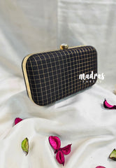MS7 - Premium Raw Silk Fabric Black with Muthukattam Pin-tuck with Box Clutch for Women