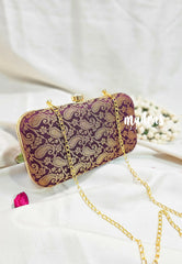 MS7 - Premium Fabric Purple Shades Banarasi Weaving Pin-tuck with Box Clutch for Women