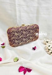 MS7 - Premium Fabric Purple Shades Banarasi Weaving Pin-tuck with Box Clutch for Women