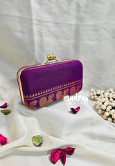 MS7 - Premium Sungudi Fabric Magenta Purple with Velthari Dedign Pin-tuck with Box Clutch for Women