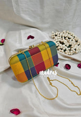 MS7 - Premium Raw Silk Fabric Paalum Pazhamum Checks Pin-tuck with Box Clutch for Women