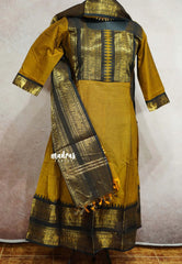Mustard Yellow and Black - READYMADE (ONLY TOP AND DUPATTA) Classic kanchi cotton anarkali set