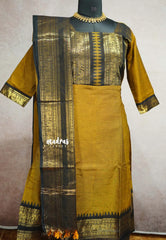 Mustard Yellow and Black - READYMADE (ONLY TOP AND DUPATTA) Classic kanchi cotton anarkali set