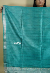Teal Blue and Aqua Blue - Roopa - Lightweight semi tussar grooves weaving with zig zag prints - Best for Elegant Style