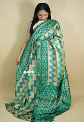 Sea Green - Roopa - Lightweight semi tussar grooves weaving with zig zag prints - Best for Elegant Style