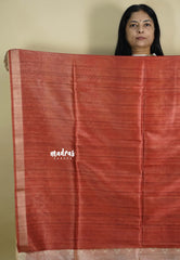 Orange and Brown - Roopa - Lightweight semi tussar grooves weaving with zig zag prints - Best for Elegant Style