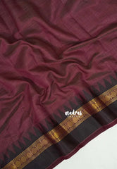 Dual Shade Wine-Maroon with Black - Raaga - Semi Tussar with Rudraksham Border - Best for Small Functions