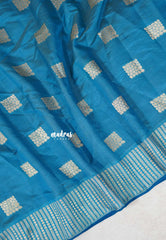 Dual Shade Peacock Blue - Raaga - Raw Mango Tussar Silk with geometric zari buttas - Best for Small Functions