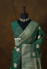 Dual Shade Emerald Green - Raaga - Raw Mango Tussar Silk with geometric zari buttas - Best for Small Functions