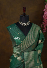 Dual Shade Emerald Green - Raaga - Raw Mango Tussar Silk with geometric zari buttas - Best for Small Functions