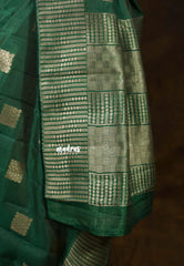 Dual Shade Emerald Green - Raaga - Raw Mango Tussar Silk with geometric zari buttas - Best for Small Functions