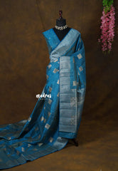 Dual Shade Peacock Blue - Raaga - Raw Mango Tussar Silk with geometric zari buttas - Best for Small Functions