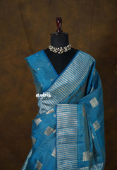 Dual Shade Peacock Blue - Raaga - Raw Mango Tussar Silk with geometric zari buttas - Best for Small Functions