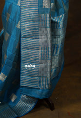 Dual Shade Peacock Blue - Raaga - Raw Mango Tussar Silk with geometric zari buttas - Best for Small Functions