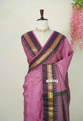 Dual Shade Onion Pink with Black - Raaga - Semi Tussar with Rudraksham Border - Best for Small Functions