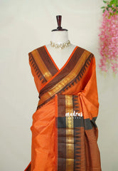 Dual Shade Orange with Black - Raaga - Semi Tussar with Rudraksham Border - Best for Small Functions