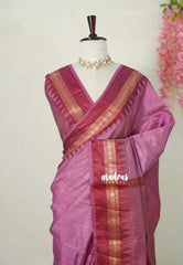 Dual Shade Onion lilac Pink with Maroon - Raaga - Semi Tussar with Rudraksham Border - Best for Small Functions