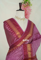 Dual Shade Onion lilac Pink with Maroon - Raaga - Semi Tussar with Rudraksham Border - Best for Small Functions
