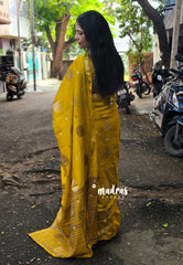 Golden glaze - Meera - Semi Tussar Saree Thread Weaving Buttas with Tiny Border