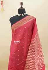 Reddish Pink - Raaga - Semi Tussar with Buttas and Mayil Border