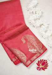 Dual Shade Peach-Red - Raaga - Lightweight Semi tussar saree with Mango border - Best for Small Functions