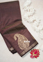 Dual Shade Dark Brown - Raaga - Lightweight Semi tussar saree with Mango border - Best for Small Functions