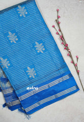 Ananda Blue - Raaga premium semi tussar with rettapet border full silver weaving boday