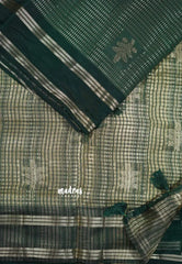 Dark Green - Raaga premium semi tussar with rettapet border full silver weaving boday