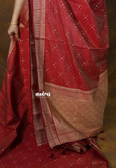 Dual Shade Brick Maroon - Raaga Premium Semi Tussar with Tiny Square Weaving Buttas Traditional Border - Perfect for small functions | Temple visit