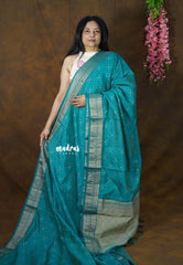 Dual Shade Teal Blue Green - Raaga Premium Semi Tussar with Tiny Square Weaving Buttas Traditional Border - Perfect for small functions | Temple visit