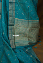 Dual Shade Teal Blue Green - Raaga Premium Semi Tussar with Tiny Square Weaving Buttas Traditional Border - Perfect for small functions | Temple visit