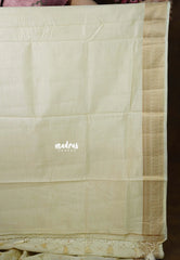 Dual Shade Ivory Cream - Raaga Premium Semi Tussar with Tiny Square Weaving Buttas Traditional Border - Perfect for small functions | Temple visit