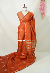 Rust Orange - Raaga - Semi Tussar Saree Thread Weaving Buttas with Small Border - Best for Small Functions