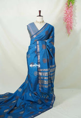 Peacock Blue - Raaga - Semi Tussar Saree Thread Weaving Buttas with Small Border - Best for Small Functions