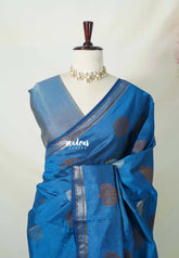 Peacock Blue - Raaga - Semi Tussar Saree Thread Weaving Buttas with Small Border - Best for Small Functions