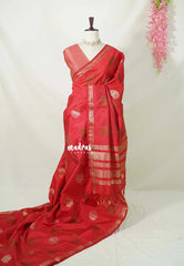 Spicy Red - Raaga - Semi Tussar Saree Thread Weaving Buttas with Small Border - Best for Small Functions